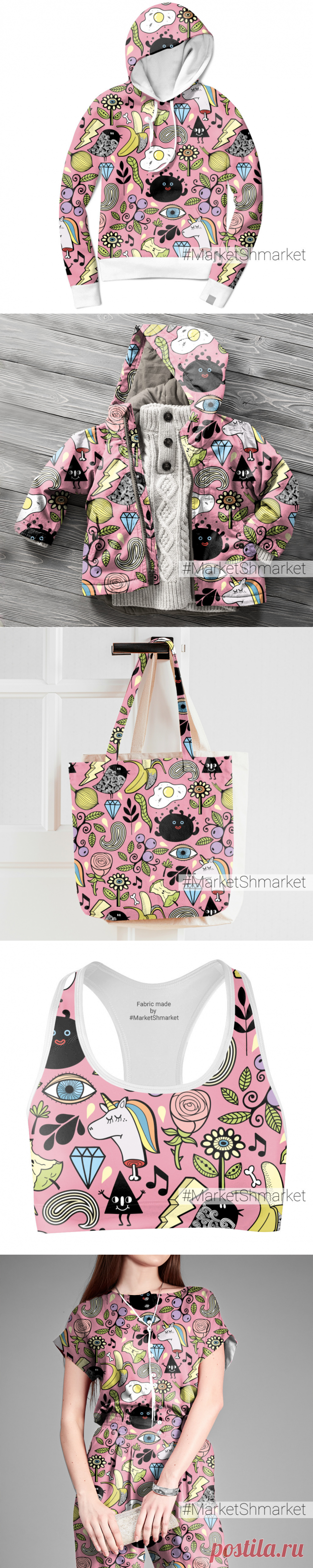 Ткань Единорог и бананы - закажи на #MarketShmarket.com любая ткань с любым принтом