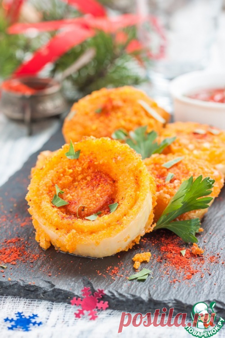 Луковые кольца с сыром и сосисками - кулинарный рецепт