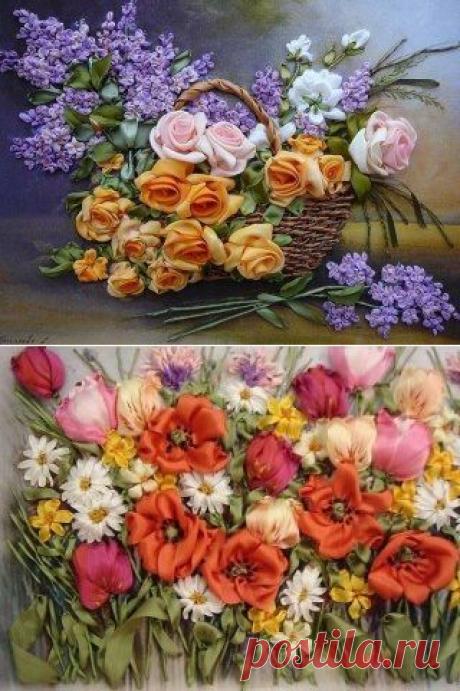 цветы из ленточек