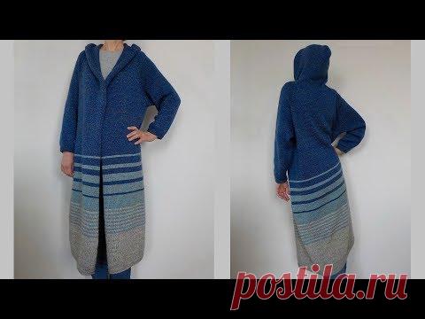 Вязаное пальто с капюшоном регланом сверху на LK-150