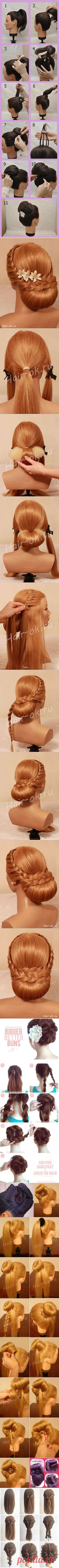 Moño alto adornado de trencitas | MIS TUTORIALES | Высокая причёска, Руководства и Волосы