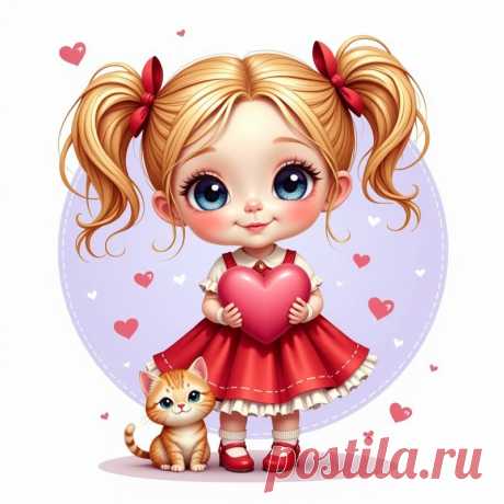 Милая девочка с большими глазами и косичками в красном платье, держащая розовое сердце. Генерация из нейросети Flux Ai - Flux.1 примеры промтов - Форум ИИ о нейросетях - Yes Ai