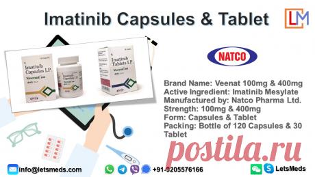 Imatinib Veenat is made by one of the leading pharmaceutical companies of India known as Natco Ltd. LetsMeds  is one of the largest online suppliers of Generic Imatinib Capsules &amp; Tablet (Generic Gleevec/Glivec). We are devoted to enhancing the human health and well-being by supplying affordable and quality medicines worldwide. Call/WhatsApp/Viber +91-9205576166 or Skype/WeChat: LetsMeds