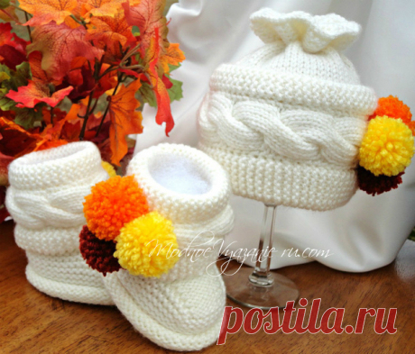 Пинетки-сапожки спицами с поперечной косой -  Модное вязание