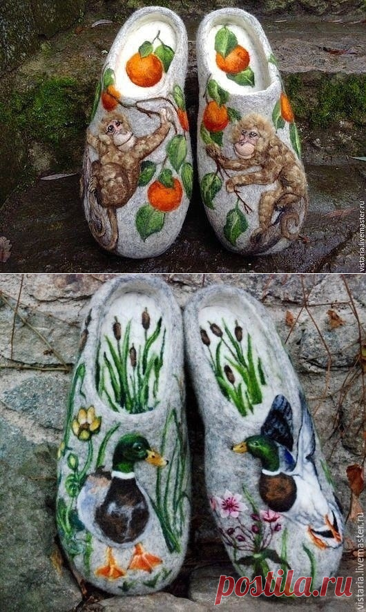 Идеи тапочек в технике валяния из шерсти