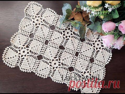 Вяжем салфетку или скатерть из легкого, квадратного мотива крючком 1.5 мм. Размер мотива 15×15