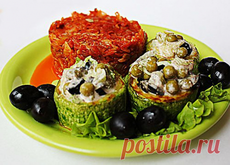 Кабачки фаршированные грибами и маслинами