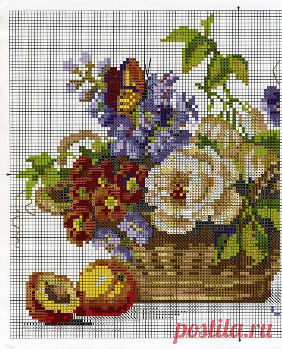 Вышивка Корзинка с цветами. Корзинка с цветами схема. | Домоводство для всей семьи.