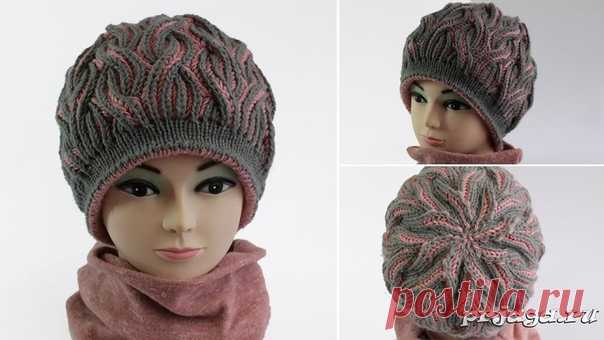 Шапка - берет спицами в технике «Бриошь»
Видео: https://youtu.be/xz08yEYH82I