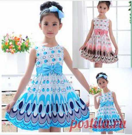 2014 Kids Girls Dress cute peacock color sleeveless princess dress circle Korean Fashion Blue children's clothing New Alince, принадлежащий категории Платья и относящийся к Одежда и аксессуары