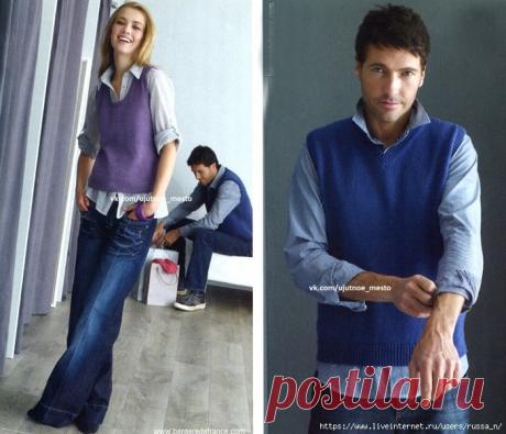 Мужская и женская безрукавка спицами