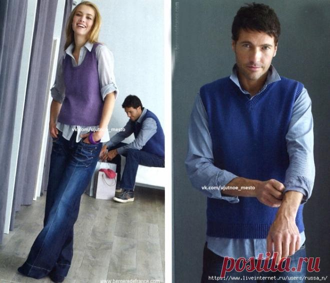 Мужская и женская безрукавка спицами