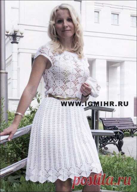 Нарядное белое платье с роскошным ажуром. Крючок