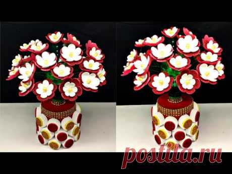 cara membuat bunga dari botol plastik || Beautiful flower pot making at home with Plastic bottle