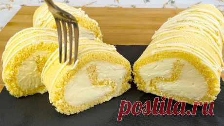Быстрый рецепт нежнейшего рулета к чаю - вкуснее, чем магазинный Готовим очень вкусный домашний рулет, который отлично подойдет для праздника.