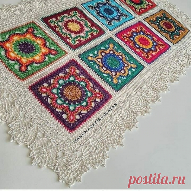 ​Квадратные мотивы Квадратные мотивыРазные квадратные мотивы можно вязать по одной схеме, варьируя сочетание цветов.Из этих мотивов можно составить как скатерть, так и жилетку или кардиган.