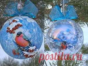 Мастер-класс: декорируем шарик «Снегирь и рябина»