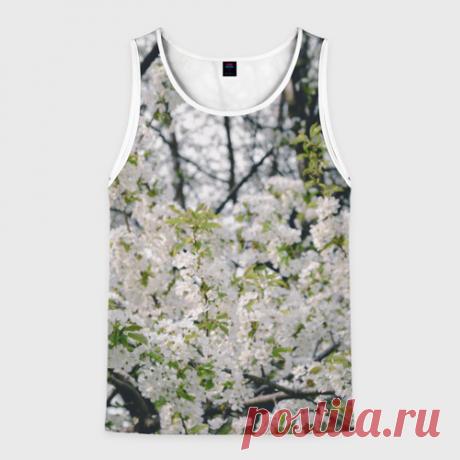 Мужская майка 3D Цветущая вишня, фото Майка 3D изготовлена из гладкой, тактильно приятной синтетической ткани