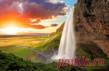 Waterfall on river at sunset 4K Ultra HD wallpaper | 4k-Wallpaper.Net