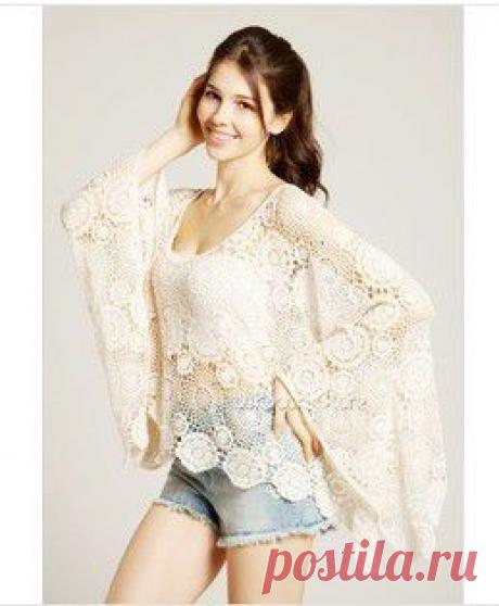 блузка батик Аватар - более детальную картину о 2014 новых моде Чистая длинными рукавами пуловеры рубашка крючком полые битой свободные рубашки Женщины тройник лучших кружево Блузка Картинка в Блузы и рубашки от Daidai Mall