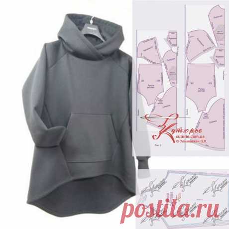 👚 Выкройка свитшота с капюшоном и рукавом реглан без боковых швов и как сшить такое худи своими руками | Шьем с Верой Ольховской | Яндекс Дзен