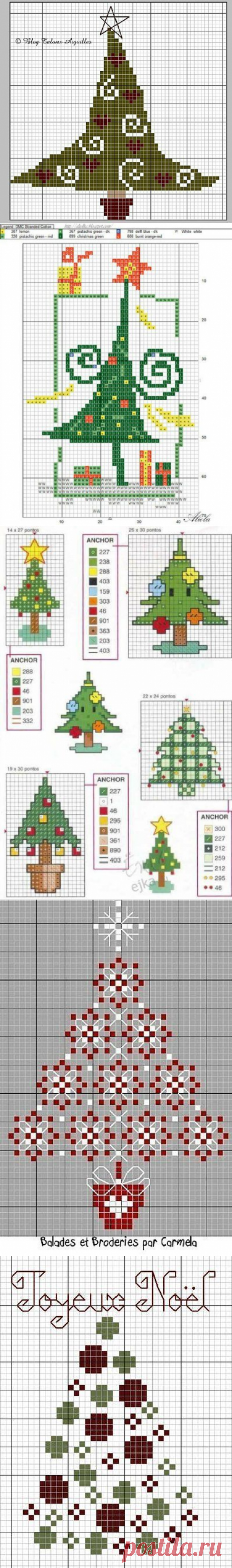 ВЫШИВАЙКА. Простые новогодние схемы. Ёлочки
