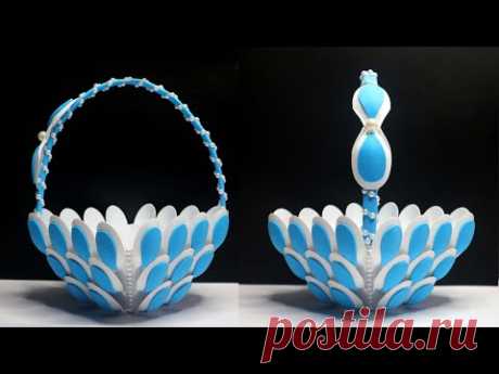 Beautiful Plastic Spoon Basket | Best out of waste | Ide kreatif keranjang dari sendok plastik