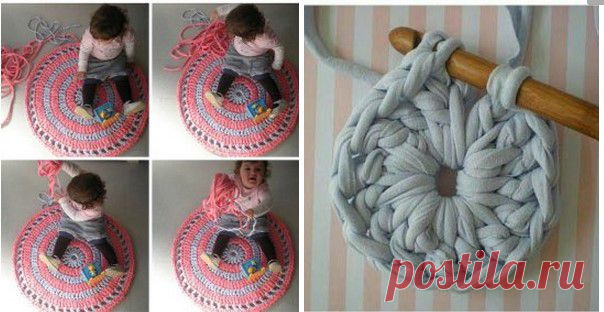 Коврик крючком из трикотажа!