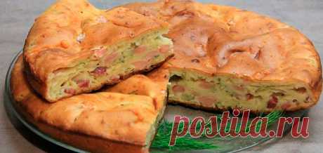 Заливной пирог с ветчиной и сыром