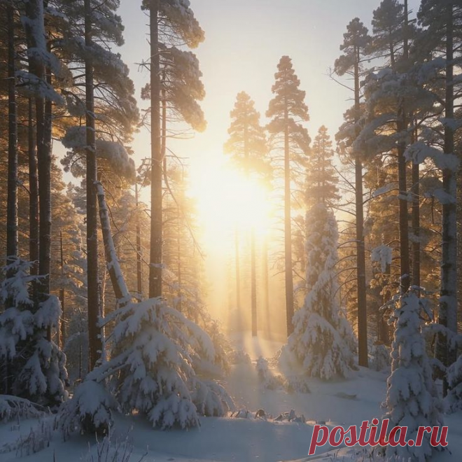 Солнце в зимнем лесу