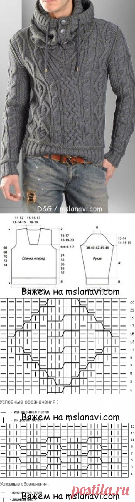 Мужской пуловер спицами от D&amp;G | Вяжем с Лана Ви
