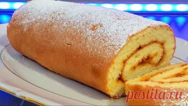 ВЫРУЧАЕТ, КОГДА ГОСТИ УЖЕ НА ПОРОГЕ. БОЛЬШОЙ, ВКУСНЫЙ, НЕЖНЕЙШИЙ бисквитный рулет с вареньем.