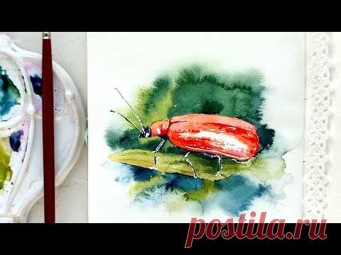 Стрим от 19.08.21 Жук - пожарник акварелью