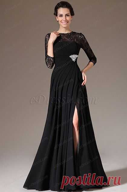 eDressit 2014 Новое Чёрное Кружевное Круглой Воротник Высокий Разрез Платье Для Матери(26141200)