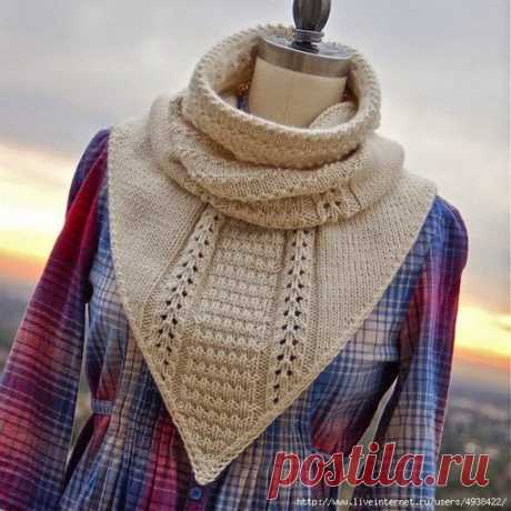 СНУД. 

Вязала из ниток: Cashmere Gold (Madam Tricote Paris), 55% - шерсть 5%- кашемир, 45% -акрил, 100 г - 320м. Вязала в две нитки на 5 номере. 
Вязала вкруговую, без пуговиц. Набрала 72 петли (вполне можно набрать на 6-10 петель меньше, если хочется чтобы прилегал плотнее) и вязала саму трубу лицевой гладью, каждый пятый ряд - изнаночный. Прибавляла в каждом пятом ряду по две петли взади, относительно центральной. На оригинале - 9 изнаночных рядов, у меня - 10. После де...