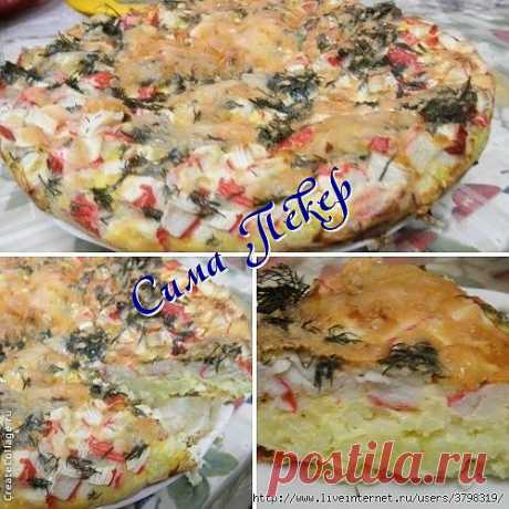 Рисовая запеканка с сыром и крабовыми палочками.