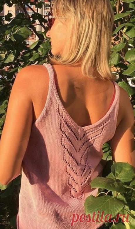 Розовый топ спицами