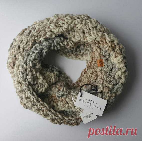 Infinity Scarf / Fossil Infinity Scarf / Whiteowlcrochet Infinity Scarf Whiteowlcrochetco. Textured Infinity Scarf ---------------------------------------------------------------  - colour: fossil - double/triple wrap infinity scarf  - 20% wool - 80% acrylic  - ultra leather WOC tag (faux)  - hand wash - lay flat to dry  - Any shipping overages will be