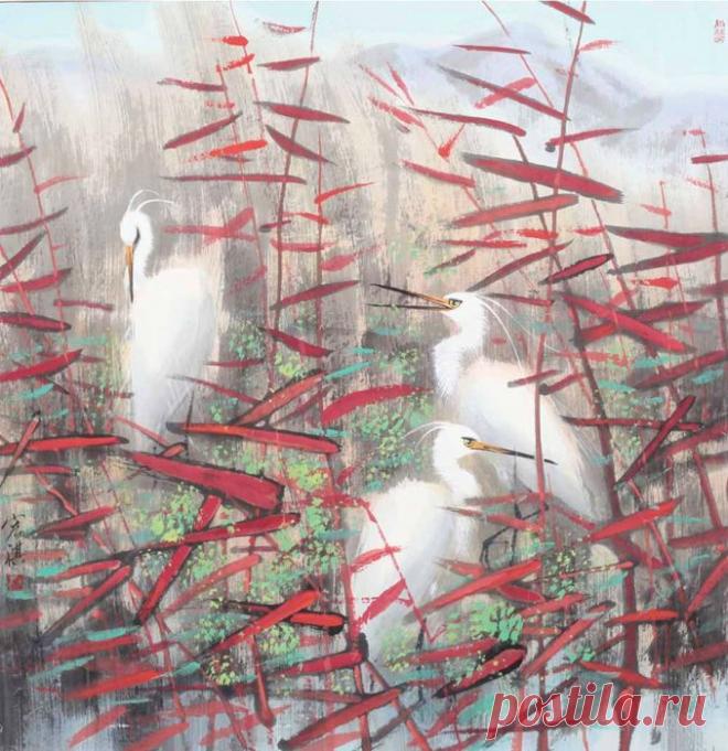 Нежные акварельки Du Hongqi.