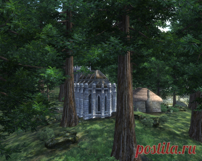 Приорат Готтлесфонт (Gottlesfont Priory), прячущийся в зарослях Великого леса к юго-востоку от Коррола и северо-востоку от Скинграда. Здесь два здания, часовня с действующим алтарем и небольшой домик, где живут две монахини и имеется третья кровать для пилигримов и путников. Видимо, именно на ней провел ночь Александр Хетрард, автор книги «Слава и забвение» по дороге к развалинам древнего айлейдского города Кейататар.
Gottlesfont Priory, hidden in the thickets of the Great Forest southeast of