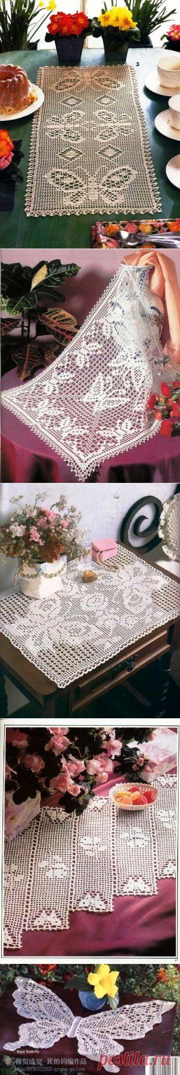 ФИЛЕЙНОЕ ВЯЗАНИЕ. КРАСИВЫЕ САЛФЕТКИ С БАБОЧКАМИ.