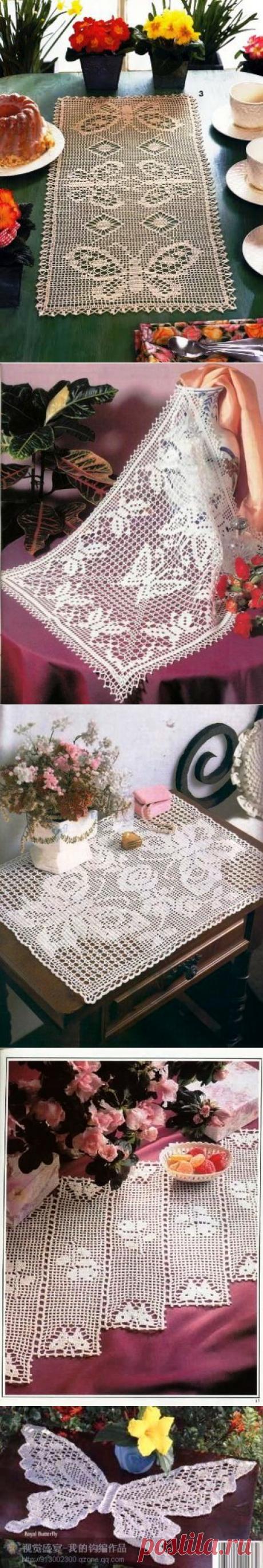 ФИЛЕЙНОЕ ВЯЗАНИЕ. КРАСИВЫЕ САЛФЕТКИ С БАБОЧКАМИ.