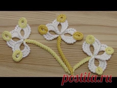 Вязание мотива ТРИЛИСТНИК для ирландского кружева - урок вязания крючком How to crochet flower