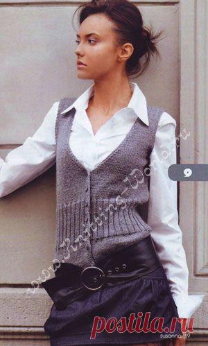 Вязаный спицами жилет серого цвета(модель из журнала Susanna №9 2010 года) - Мир вязания - www.Knitting-World.ru