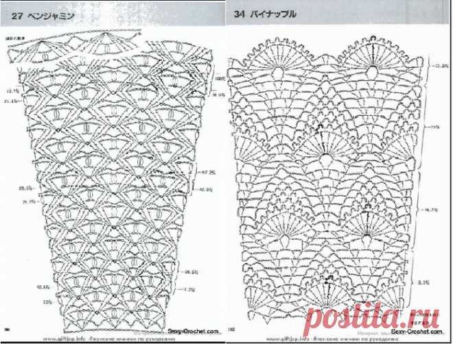 Схемы для расширения полотна и вязания юбок крючком
