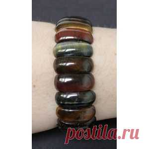 Браслет из тигрового, соколиного и бычьего глаза, узкие выпуклые сегменты