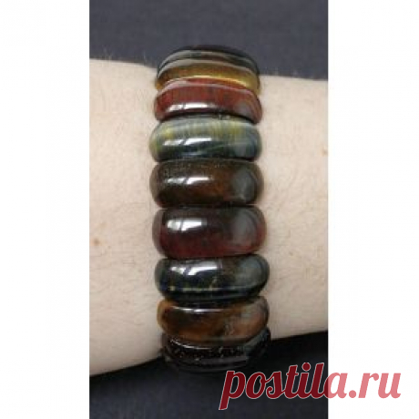 Браслет из тигрового, соколиного и бычьего глаза, узкие выпуклые сегменты