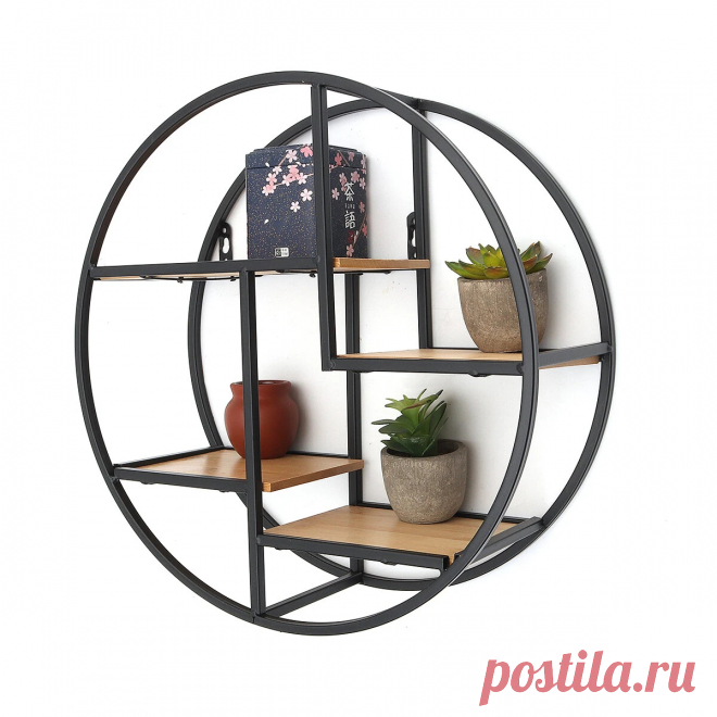 4 tiers round wall mouting shelf vintage retro wood metal shelf storage rack floating shelves for home office bedroom living room kitchen Sale - Banggood.com