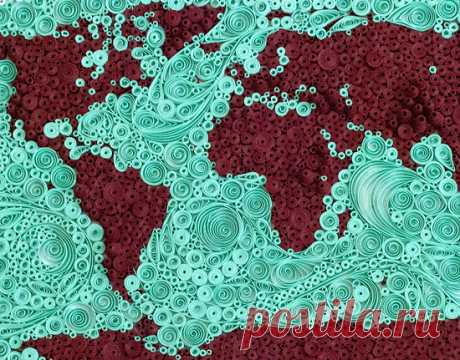 Картина с картой мира в технике квиллинг
