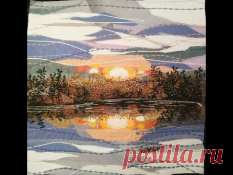 ЗАКАТ ПЕЙЗАЖ/ ШИТЬЁ ИЗ ЛОСКУТА/ ТЕКСТИЛЬНАЯ ПИЦЦА/ КАРТИНА ПАННО/ (2)